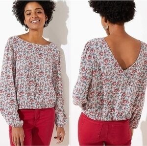 NWT LOFT Whisper White Ivory Paisley Floral Wrap Back Cropped Blouse